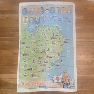 Vintage Pure Irish Linen Souvenir East Anglia Tea Towel